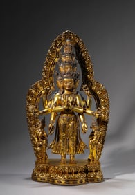 A Tibetan Densatil-Style Gem-Set Eleven-Faced Eight-Armed Avalokiteshvara