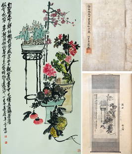 Wu Changshuo (1844-1927), attributed to, Scholar's Objects: Wu Changshuo (1844-1927), attributed to, Scholar's Objects (79 x 151cm)