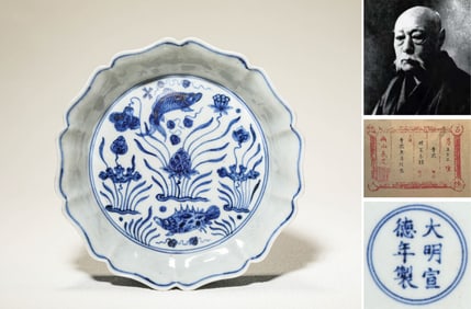 A Blue and White 'Fish and Waterweed' Dish