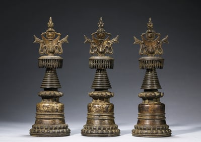 A Group of Tibetan Kadam-Style Alloy Copper Stupas