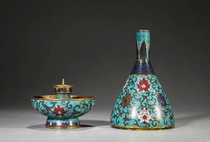 A Cloisonné Enamel 'Interlocking Lotus' Candlestick