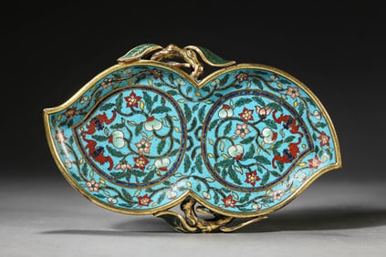 A Cloisonné Enamel 'Shou Characters' Dish