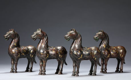 A Group of Gold and Silver-Inlaid Horses