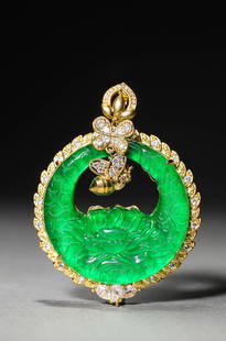 A Jadeite 'Floral' Plaque: A Jadeite 'Floral' Plaque (5.7cm)