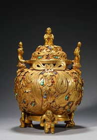 A Gilt-Bronze 'Auspicious Symbols' Censer