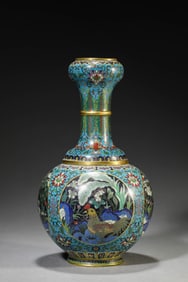 A Cloisonné Enamel 'Reserved Panel Shou Characters' Garlic-Head Vase