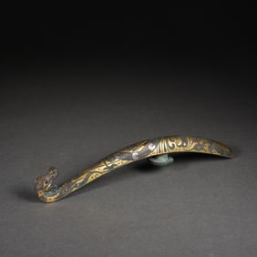 Chinese Bronze Gold and Silver Inlaid Carved Dragon Pattern Dragon Shape Belt Hook