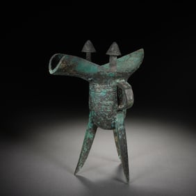 Chinese Bronze Carved Beast Face Pattern Jue