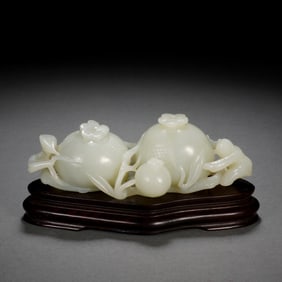 Jade Carved Pomegranate and Child Shape Ornament