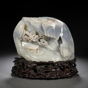 Jade Carved Landscape and Character Story Ornament
