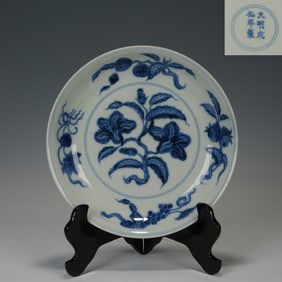 Blue and White Flower Pattern Porcelain Plate