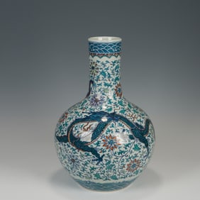 Doucai Flower and Dragon Pattern Porcelain Tianqiu Vase