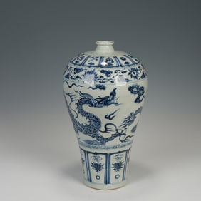Blue and White Flower and Dragon Pattern Porcelain Vase