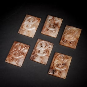 Group of Six Jade Carved Character Pattern Belt Hook