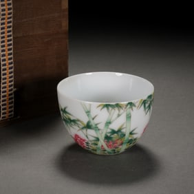 Famille Rose Bamboo and Poetry Pattern Porcelain Cup