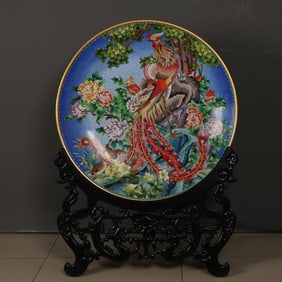 Bronze Cloisonne Carved Flower and Phoenix Pattern Plate