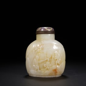 Jade Carved Character Story and Tree Pattern Snuff Bottle