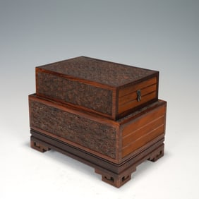 Boxwood Carved Cloud and Dragon Pattern Lid Box