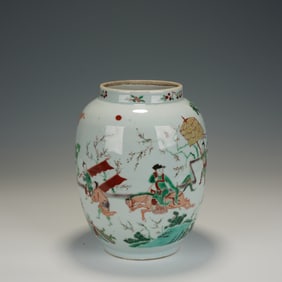 Wucai Character Story Pattern Porcelain Pot