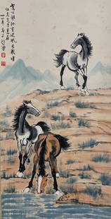 Chinese Drawing Horse Painting,Xu Beihong Mark: Chinese Drawing Horse Painting,Xu Beihong Mark (93 x 47cm)