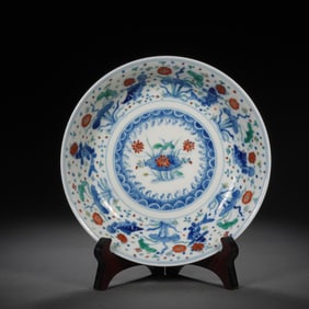 Doucai Lotus Flower and Fish Pattern Porcelain Plate