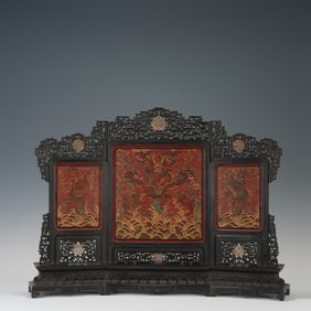 Red Sandalwood Inlaid Lacquerware Carved Dragon Pattern Screen