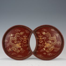 Lacquerware Gold Drawing Dragon Pattern Plate