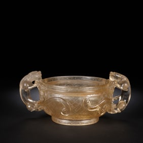 Crystal Carved Cloud Pattern Double Chi Dragon Ears Washer
