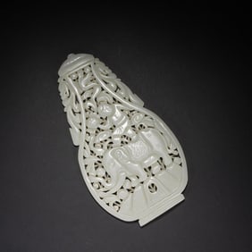 Jade Carved Child and Elephant Pattern Table Plaque