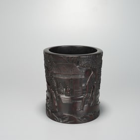 Red Sandalwood Carved Character Story Pattern Brush Pot