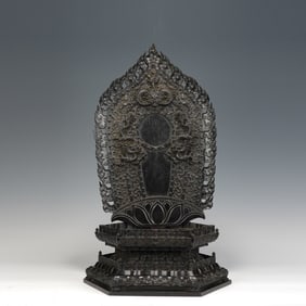 Red Sandalwood Carved Dragon and Flower Pattern Buddha Niche