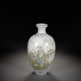 Famille Rose Poetry and Landscape Pattern Porcelain Vase