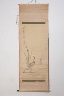 Chinese Drawing Crane Painting,Qi Baishi and Xu Beihong Mark: Chinese Drawing Crane Painting,Qi Baishi and Xu Beihong Mark (48 x 118cm)