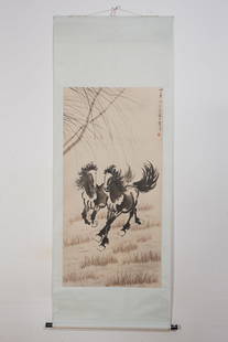 Chinese Drawing Horse Painting,Xu Beihong Mark: Chinese Drawing Horse Painting,Xu Beihong Mark (69 x 138cm)