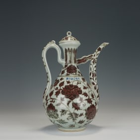 Red Inglazed Flower Pattern Porcelain Pot