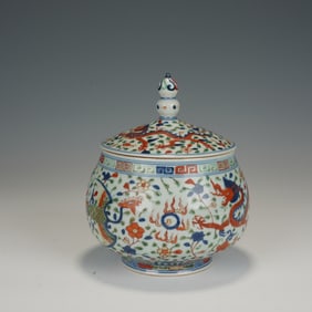 Wucai Dragon and Phoenix Pattern Porcelain Pot