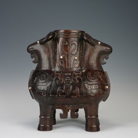 Agarwood Carved Beast Face Pattern Ram Shape Zun