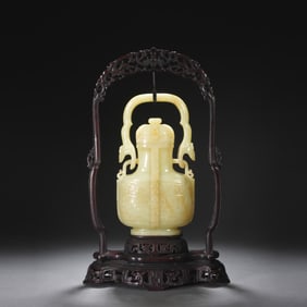 Jade Carved Beast Face Pattern Handle Pot
