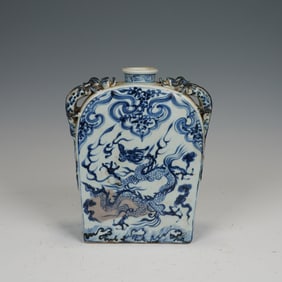 Blue and White Dragon Pattern Porcelain Double Dragon Ears Vase