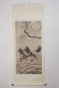 Chinese Drawing Horse Painting,Xu Beihong Mark: Chinese Drawing Horse Painting,Xu Beihong Mark (69 x 139cm)
