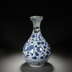 Blue and White Flower and Kirin Pattern Porcelain Vase