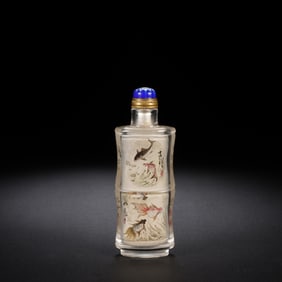 White Crystal Colour Painted Fish Pattern Snuff Bottle