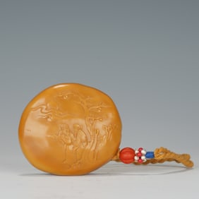 Shoushan Tianhuang Carved Pine Tree and Character Pattern Ornament