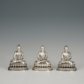 Group of Three Silver Mahasthamaprapta and Amitabha & Avalokitesvara Figure