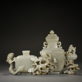 Jade Carved Dragon and Phoenix Vase