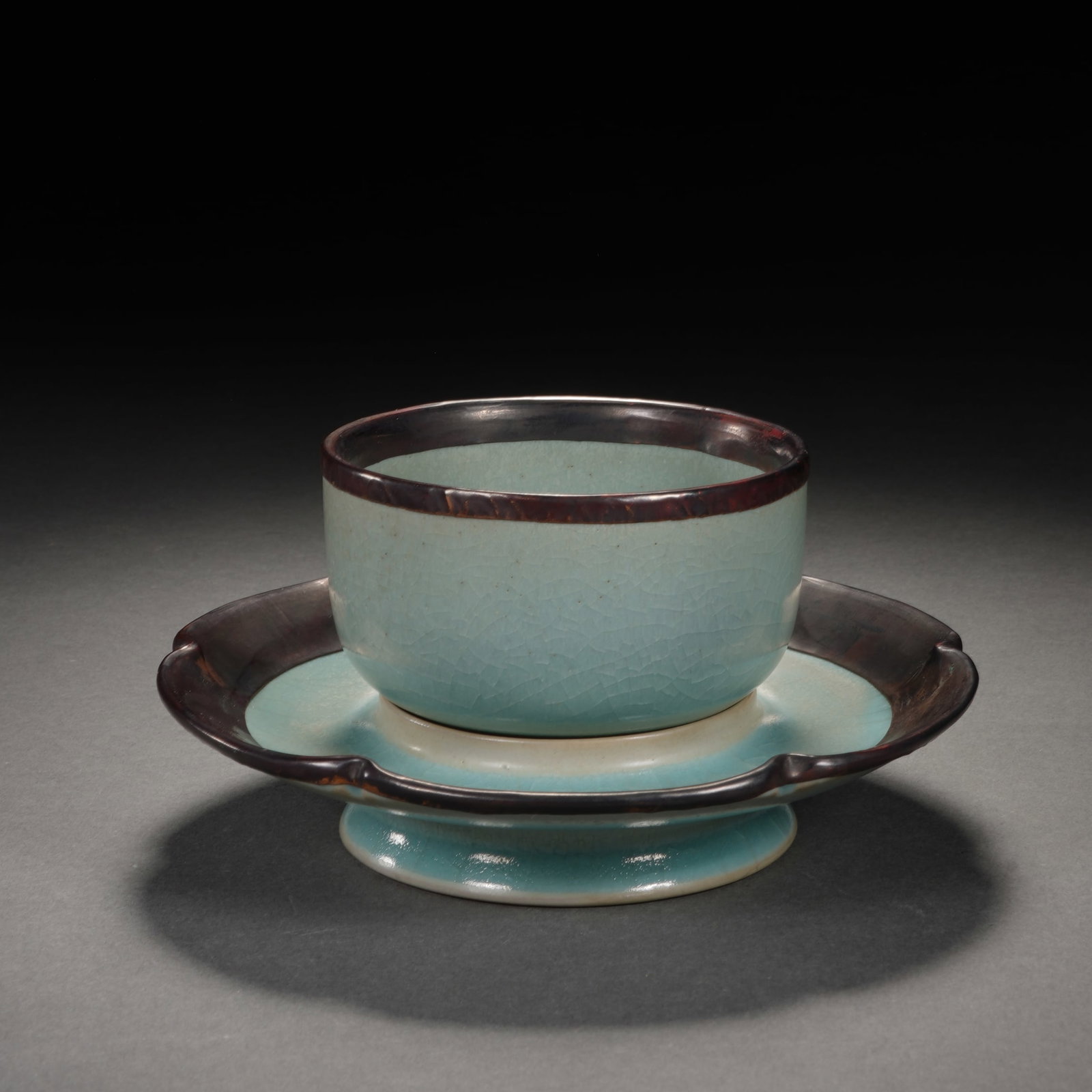 Group of Two Light Grey Glazed Porcelain Plate and Cup: Group of Two Light Grey Glazed Porcelain Plate and Cup (12.5 x 8cm)