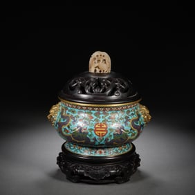 Bronze Cloisonne Carved Dragon Pattern Double Lion Ears Incense Burner