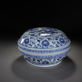 Blue and White Dragon and Phoenix Pattern Porcelain Lid Box
