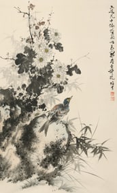 Chinese Drawing Flower and Bird Painting,Li Xiongcai Mark