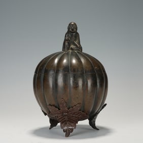 Bronze Incense Burner and Bronze Carved Character Shape Lid